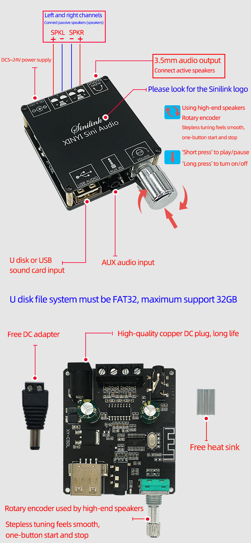 Цифровой усилитель мощности с Bluetooth 5.0 XY-C50L 50WX2 1 4